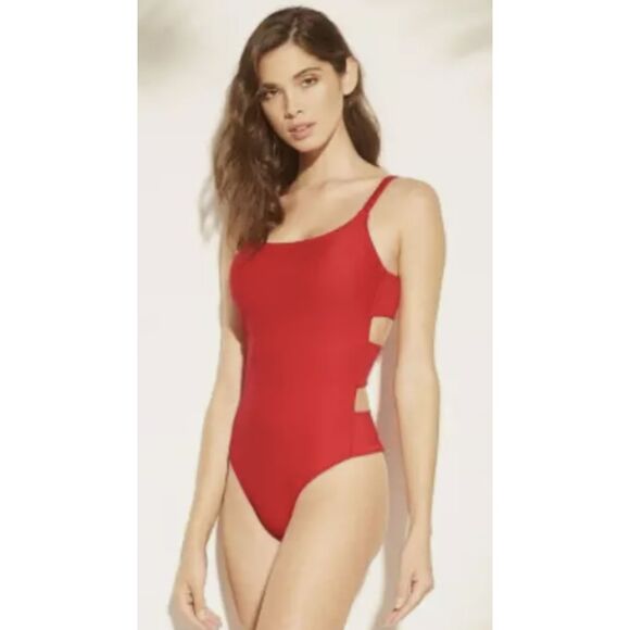 Shade & Shore Red One Piece Side Cut Outs Swimsuit - Picture 3 of 3